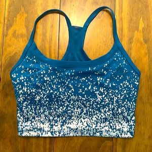 Blue and silver longline sports bra